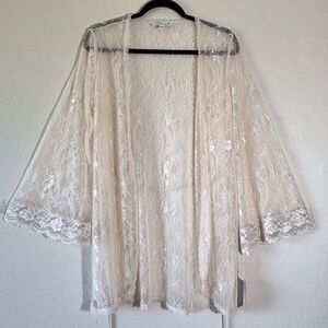 In Bloom By Jonquil Kimono Robe Womens Medium Large M-L Peach Sheer Lace NWT